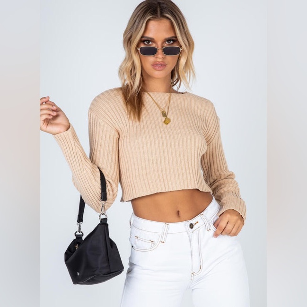 Princess Polly Beige Ribbed Sweater - Picture 2 of 7